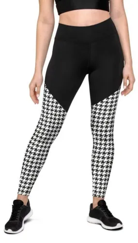 Black & White Houndstooth Print Compression Leggings