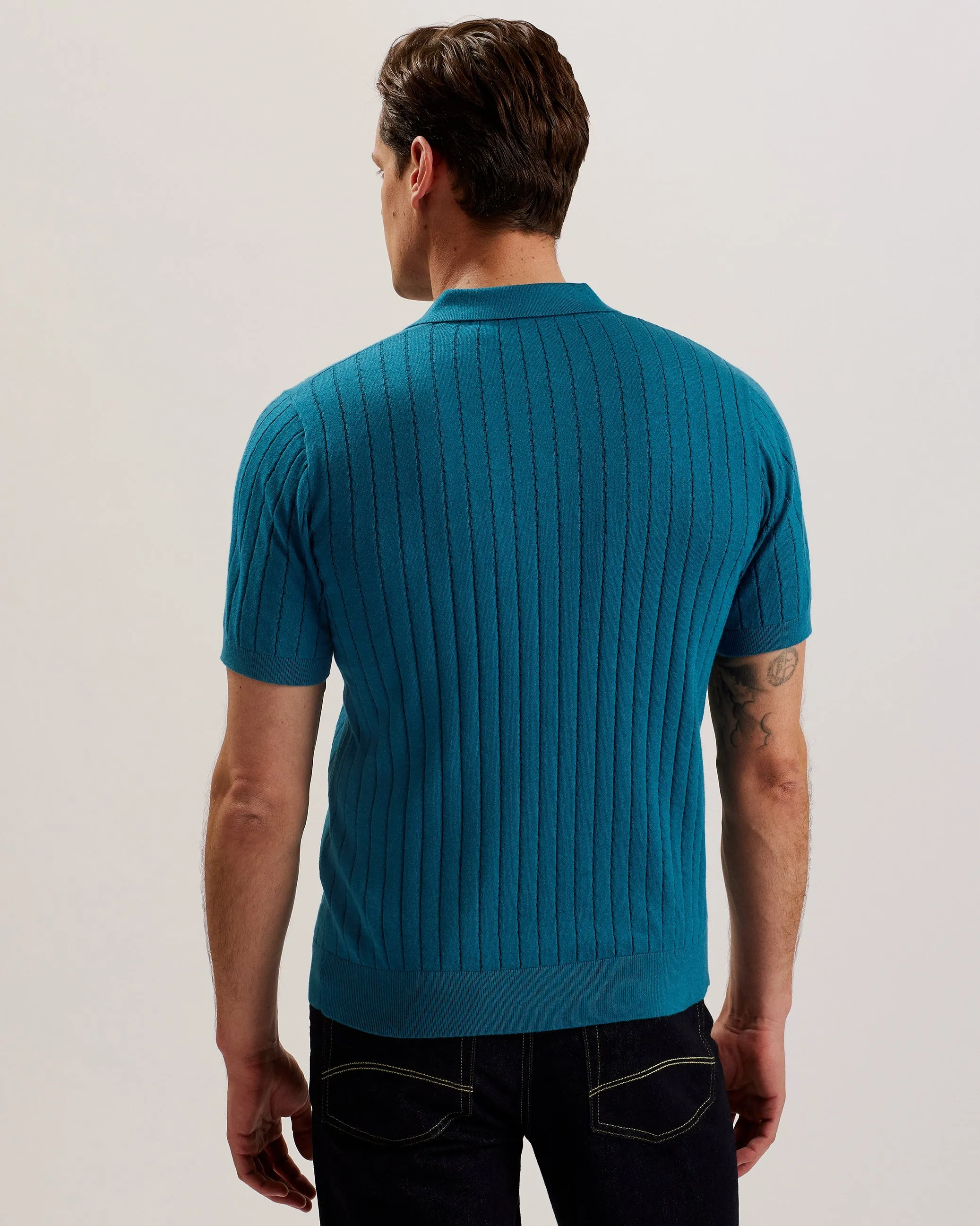 Botany Short Sleeve Open Collar Polo Shirt Teal-Blue