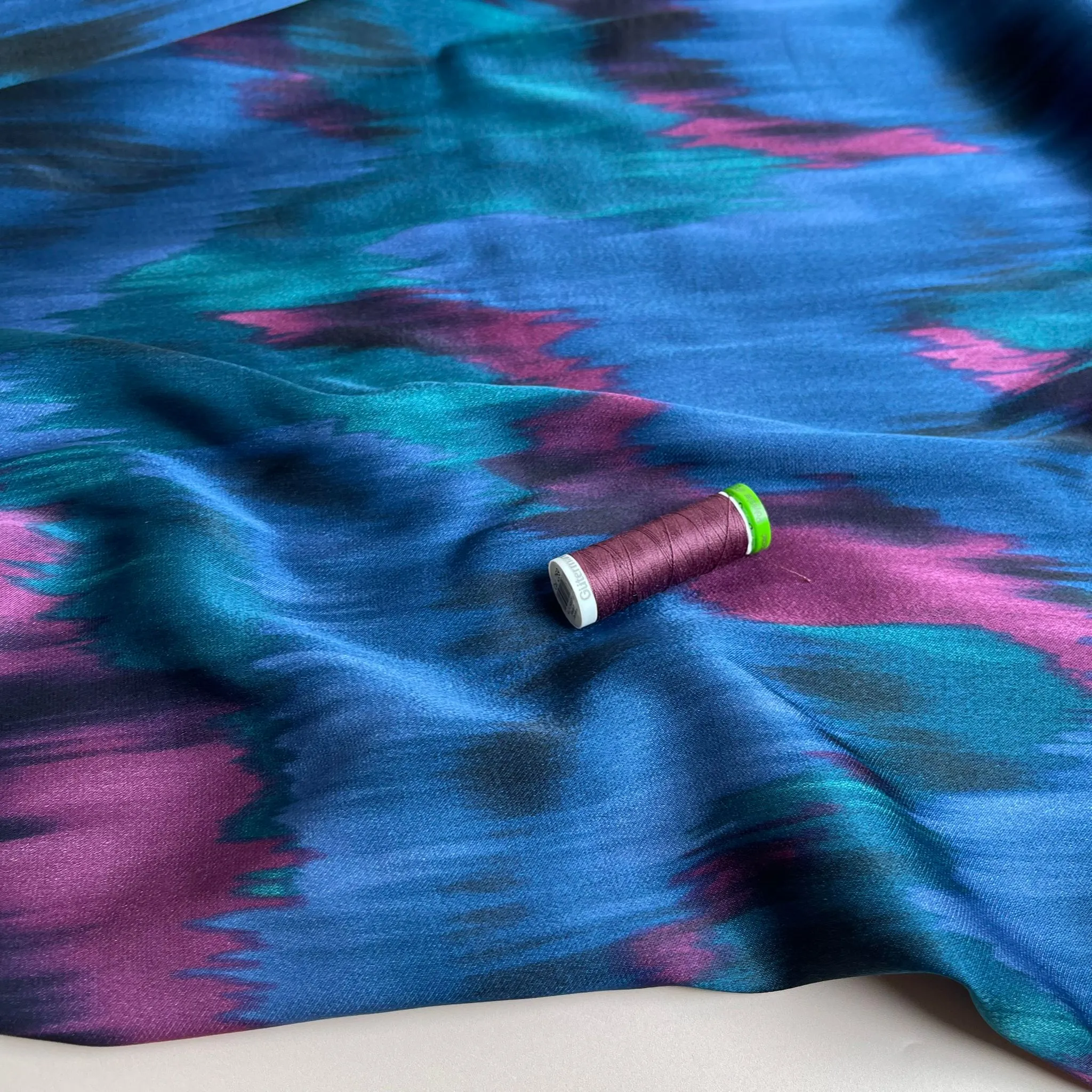 Brush Strokes in Blue Spun Rayon Sateen