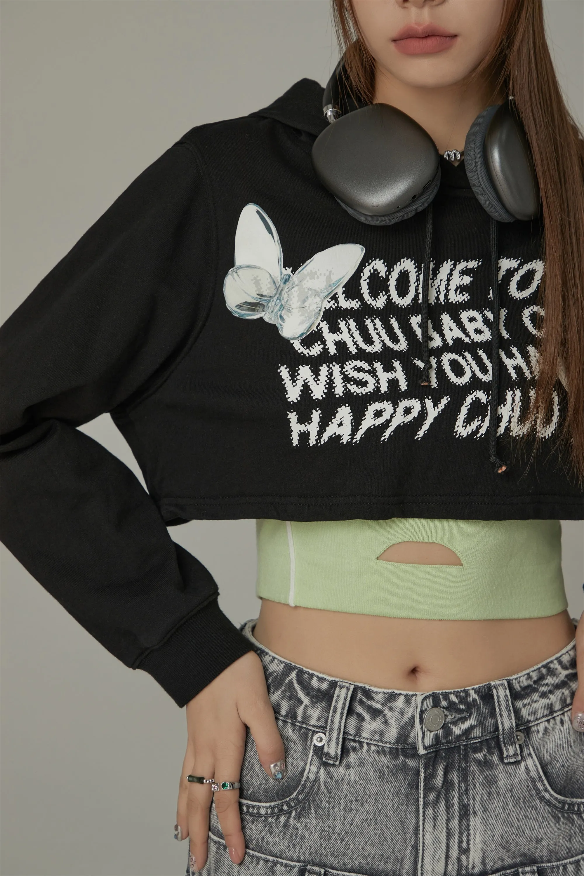 Butterfly Cropped Hoodie