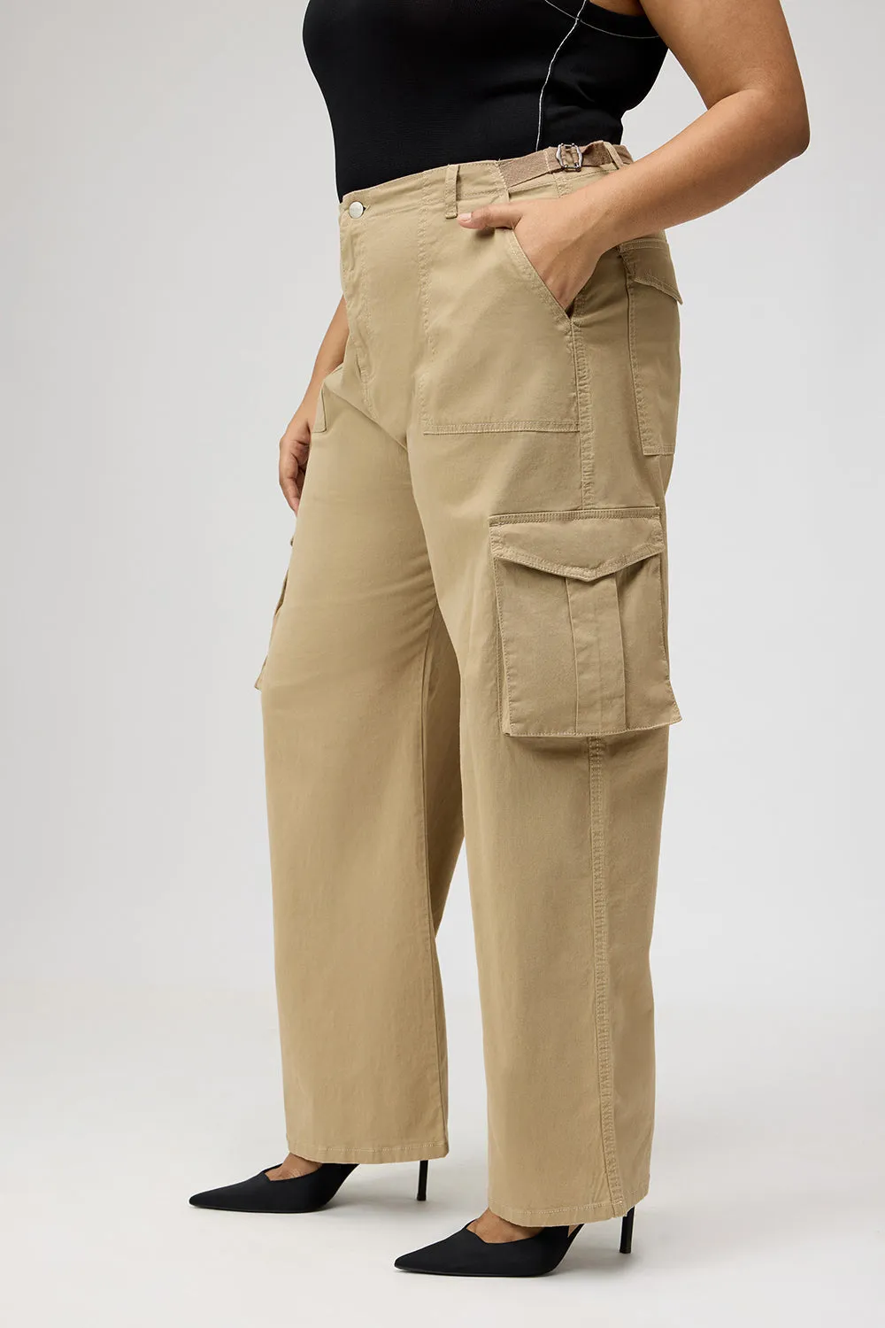 Curve Dark Beige Cargo Jeans