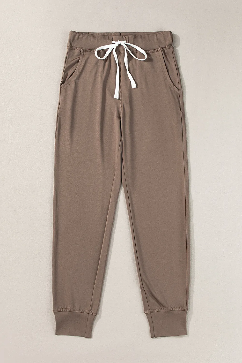 Dark Brown Drawstring Waist Pocketed Joggers