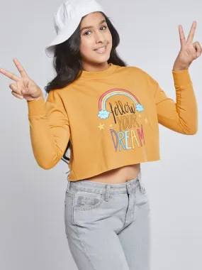 Girls Mustard Terry FOLLOW DREAM Crop Sweatshirt