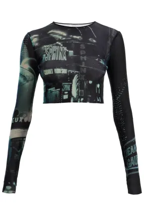 JEAN PAUL GAULTIER pigalle printed tulle crop top with