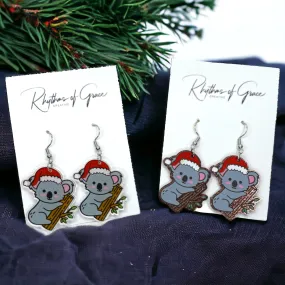 Koala Earrings - Christmas Earrings, Koala Christmas, Christmas Jewelry, Christmas Jewelry, Handmade Earrings, Santa Hat, Koala Santa