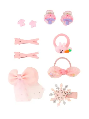 Melbees by Yellow Chimes Kids Hair Accessories for Girls Hair Accessories Combo Set Pink 10 Pcs Baby Girl's Hair Clips Set Cute Ponytail Holder Claw Clip Bow Clips For Girls Assortment Gift Set