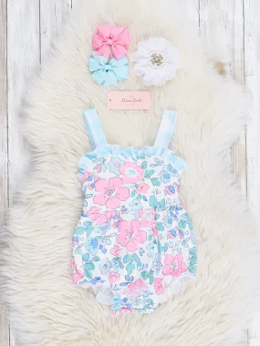 Pink & Blue Gingham Floral Ruffle Bubble