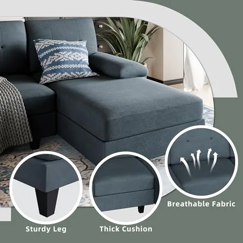 Shintenchi Sectional Sofa Couches for Living Room, U-Shaped Sofa Couch with Double Chaise, 4-Seat Sleeper Sofa Couch with Sofa Cushion & Linen Fabric for Living Room, Dark Grey