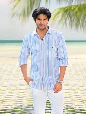 Sky Blue Stripes Casual Shirt. Trim Fit - THEMIS_1 DQ