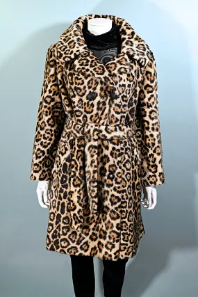 SOLD Safari/Fairmoor/LaFrance Vintage 60s Faux Fur Leopard/Jaguar Coat, Double Breasted Belted Coat L/XL